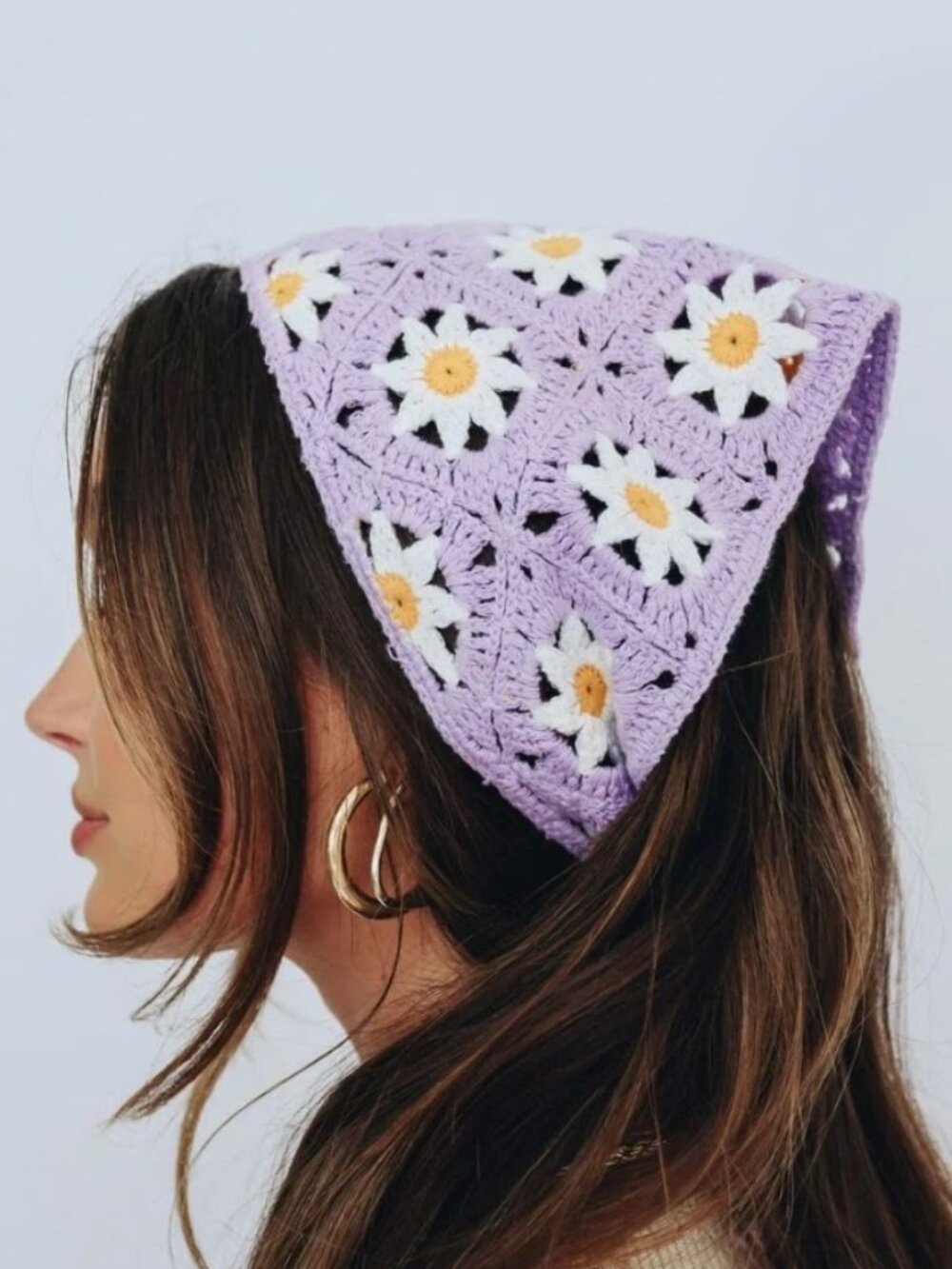 Handmade Periwinkle Daisy Dream Kerchief Crochet Bonnet